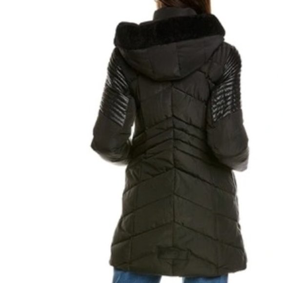 NB Series Nicole Benisti Cortina Leather-Trim Quilted Down Coat Black LARGE NWT